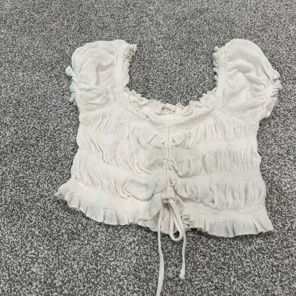 Ocean Drive Cream Ruffled Crop Top